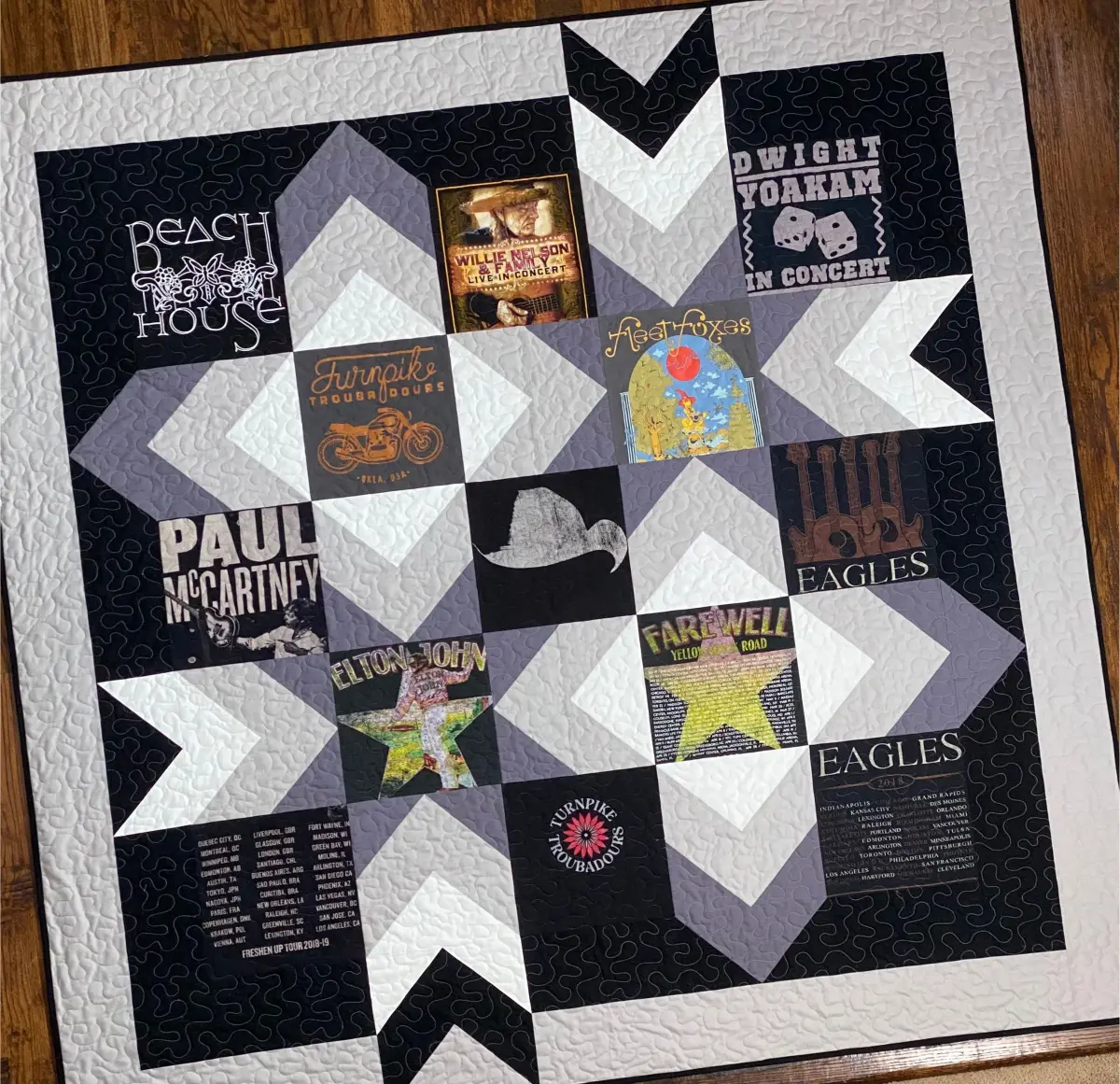 T-Shirt Quilt created using the machine quilting services provided by Longarm Quilting Services of Frisco