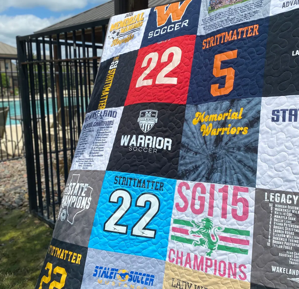 T-Shirt Quilt created using the machine quilting services provided by Longarm Quilting Services of Frisco